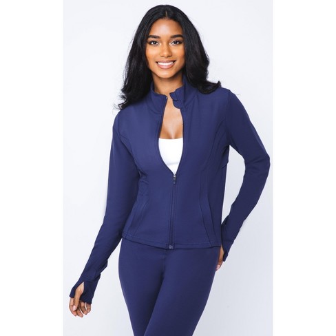 90 Degree By Reflex Womens Carbon Interlink Slim Fitted Full Zip Jacket -  Evening Blue - Large : Target