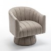 SEYNAR Mid-Century Swivel PU Leather Tufted Round Accent Barrel Chair - 2 of 4