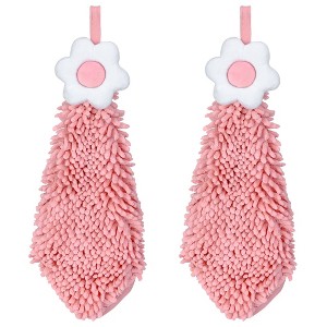 REGALWOVEN Chenille Soft Absorbent Flower Hanging Hand Towels for Bathroom 2 Pcs - 1 of 4
