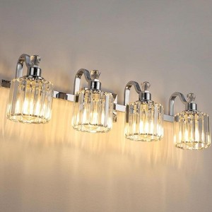 4-Light Modern Crystal Bathroom Light Fixtures-Chrome Vanity Lights Crystal Splicing with Metal Support,Bathroom Lighting Fixtures Over Mirror Vanity - 1 of 4