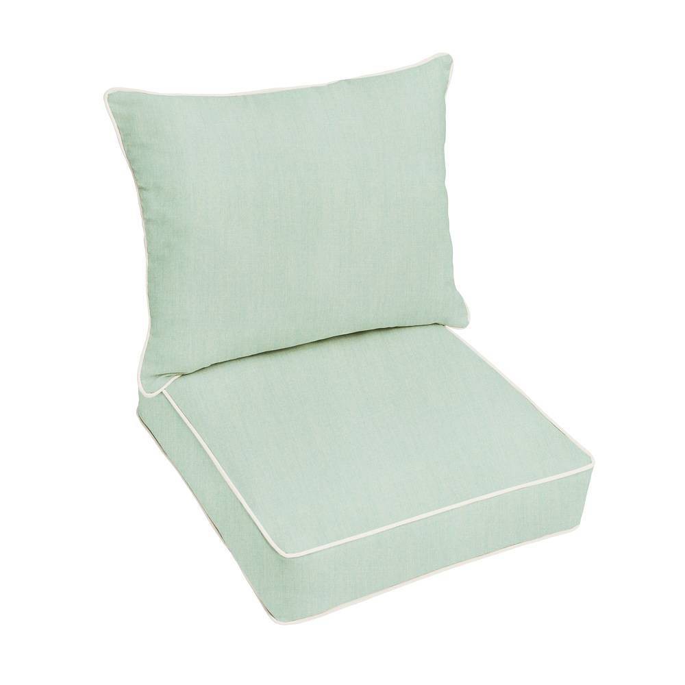 Sunbrella 2pc Outdoor Deep Seat Pillow and Cushion Set Spa Green/Ivory: Fade & Weather-Resistant Patio Furniture Comfort