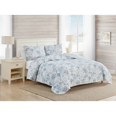 Coastal Breeze Gray King Cotton Quilt Set with Reversible Design
