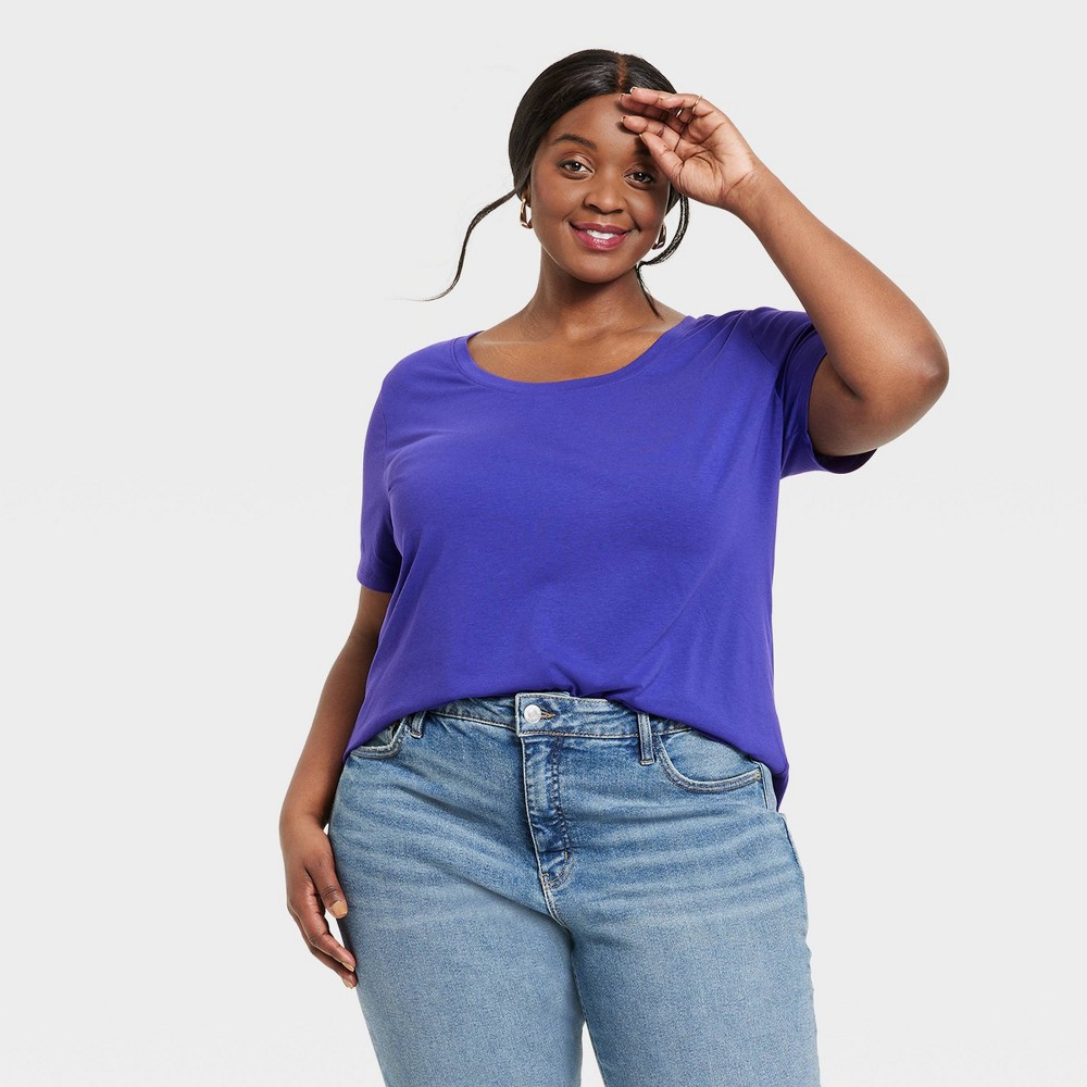 Women's Short Sleeve Drapey Scoop Neck T-Shirt - Ava & Viv™ Navy Blue 4X