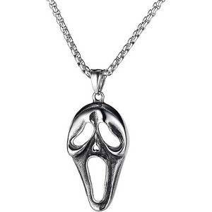 3D Horror Ghost Pendant Necklace - Stainless Steel Hollow-Out Halloween Gift for Men & Women - 1 of 4