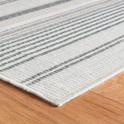 Gray and White Synthetic Stripe Runner Rug 2'5" x 8'