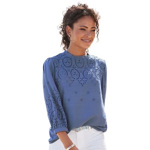 Women's Eyelet Lace Blouse Shirt - LASCANA - 1 of 4