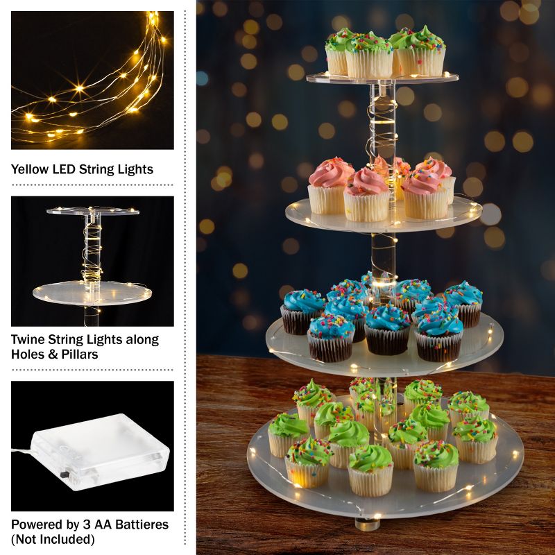 4-Tier Cupcake Stand - Round Acrylic Display Stand with LED Lights for Birthday, Tea Party, or Wedding Dessert Tables by Great Northern Party, 4 of 12