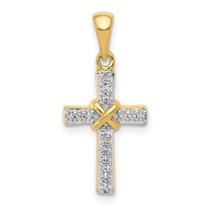 Black Bow Jewelry 14k Yellow Gold & Rhodium 1/10Ctw Diamond Small Cross Pendant, 10x23mm - 1 of 4