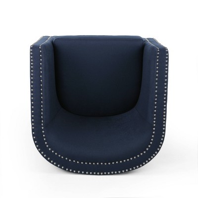 Handcrafted Blue and Black Swivel Barrel Chair