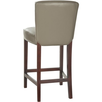 Clay Gray Leather and Wood Transitional Bar Stool
