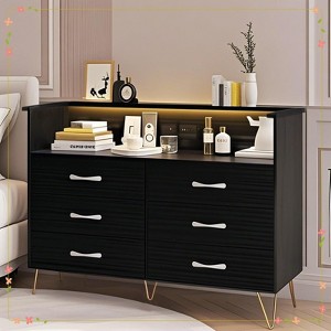 Dresser with LED Light for Bedroom 6 Drawer Dressers with Charging Station Chests of Drawers - 1 of 4