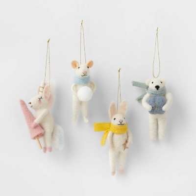 4ct Boiled Wool Animals Christmas Ornament Set Pastel - Wondershop™