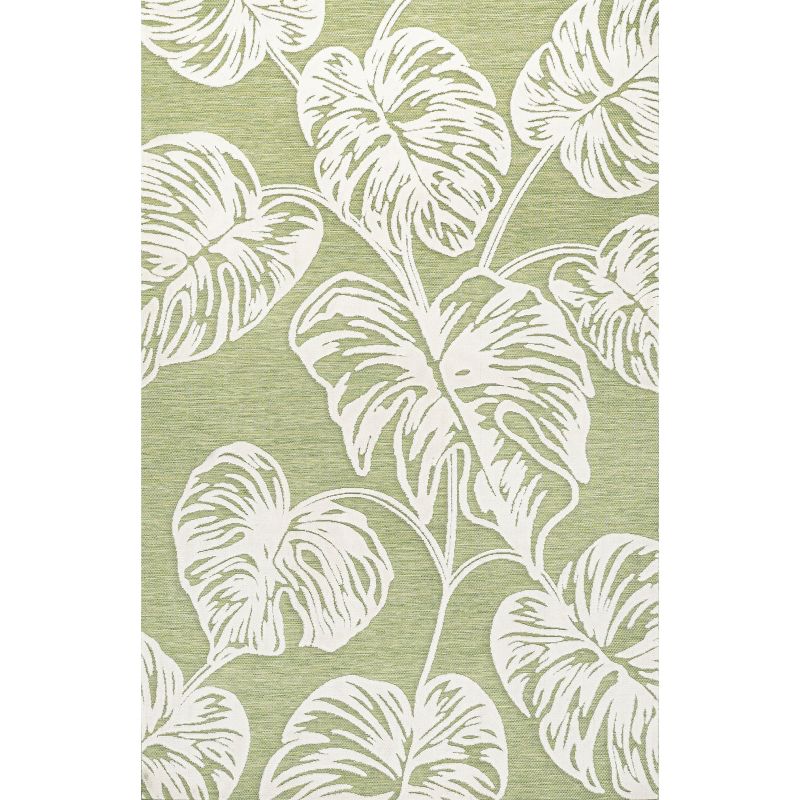 JONATHAN Y Tobago High-Low Two-Tone Monstera Leaf Floral Indoor/Outdoor Area Rug, 2 of 11