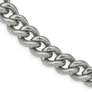 Black Bow Jewelry Men's 14.5mm Stainless Steel Textured Curb Chain Necklace, 23.75 Inch - 1 of 4