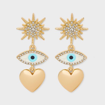 SUGARFIX by BaubleBar Eye Catcher Drop Earrings - Gold/Blue: Statement Zinc Jewelry, 4.33" Length, 3.54" Width