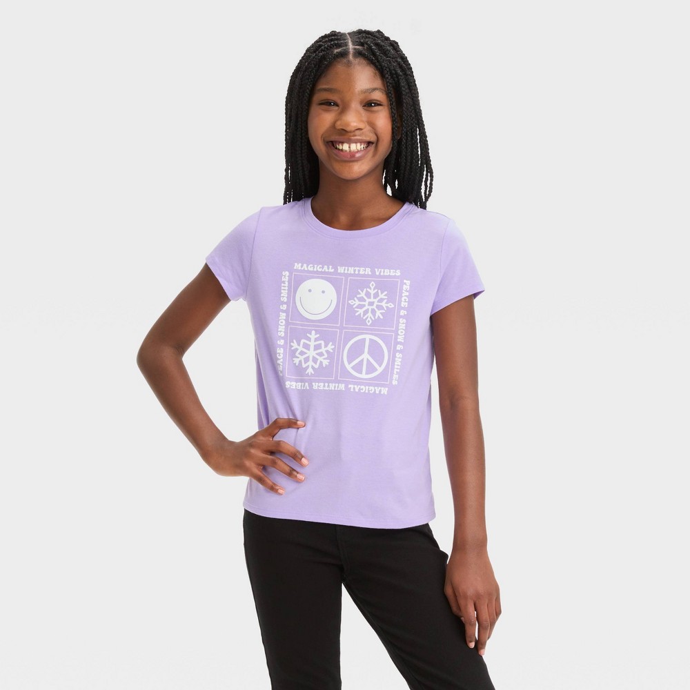 Case of 6 shirt) Girls' Short Sleeve 'Winter Vibes' Graphic T-Shirt - Cat & Jack™ Lavender XL Plus