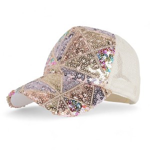 Alilang Glitter Mesh Trucker Hat with Ponytail Slot and Adjustable Strap - 1 of 4