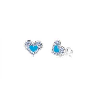 Chanteur Hypoallergenic Kids Jewelry Accessories Heart Blue CZ White Gold Palladium Plating Stud Earrings Surgical Titanium Posts