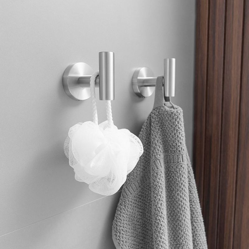 BWE 6-Pieces Round Shape J-Hook Robe/Towel Hook Wall Mount Bathroom Storage Modern in Brushed Nickel, 4 of 9