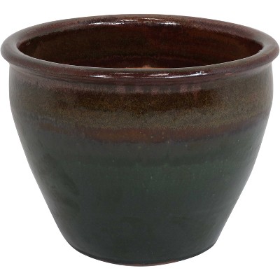 Sunnydaze Chalet Outdoor/Indoor High-Fired Glazed UV- and Frost-Resistant Ceramic Planter with Drainage Holes - 15" Diameter - Forest Lake Green