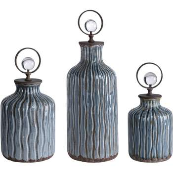 Uttermost Mathias Gray-Blue Glaze Ceramic Vessel Set of 3