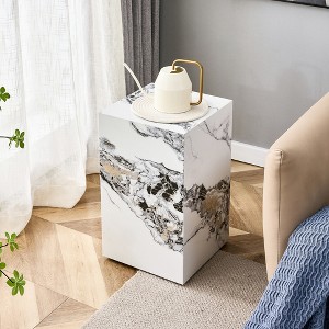 Modern Compact MDF Coffee Table, Cube Fashion Texture Design, Suitable For Various Situations And Scenes, White Style 7 - 1 of 4