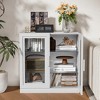 31 in. Tall Wood Grain Storage Cabinet in White, Storage Organizer with 2 Glass Doors for Bedroom Living/Dinning Room - 2 of 4