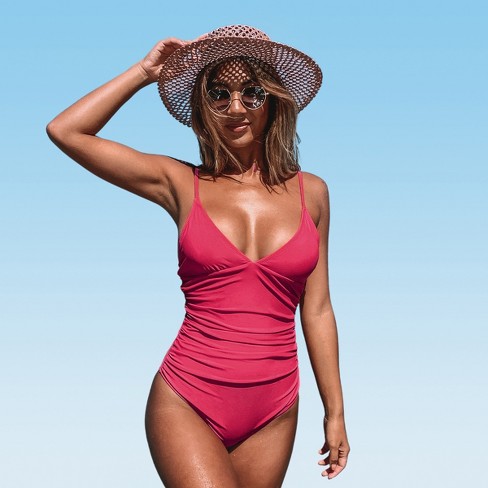 Women's Bright Day Shirring One Piece Swimsuit -cupshe-m-neno Pink