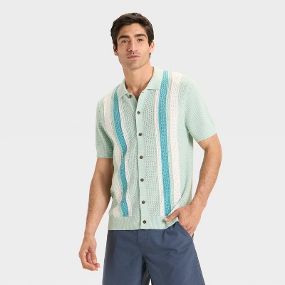 Men's Striped Full Button Sweater - Goodfellow & Co™ Light Green