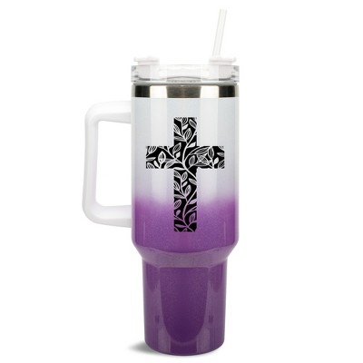 Elanze Designs Floral Vine Cross Walk in Faith 40 oz. Stainless Steel, Large Water Bottle Coffee Mug, Spill & Leak Resistant, Thermal Travel Tumbler