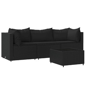 vidaXL Patio Lounge Set Black PE Rattan, powder-coated steel, tempered glass - 1 of 4