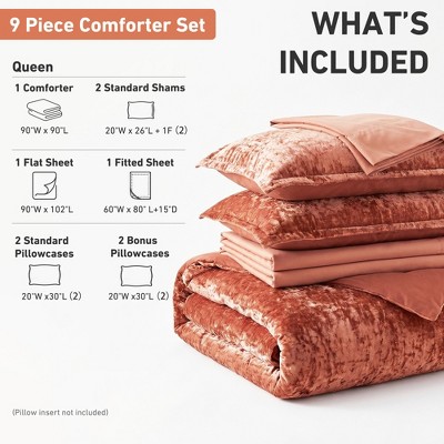 Regency Heights 9Pcs BIAB Velvet Bedding Set, Luxury Style Ultra Soft Plush Bedding with Matching Comforter and Sheet Set, Orange, Queen — фото 8
