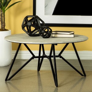 Travis Cement and Gunmetal Round Top Coffee Table ¨C Urban Industrial Elegance for Living Room - 1 of 4