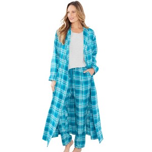 Dreams & Co. Plus Size Long Flannel Robe - 1 of 4