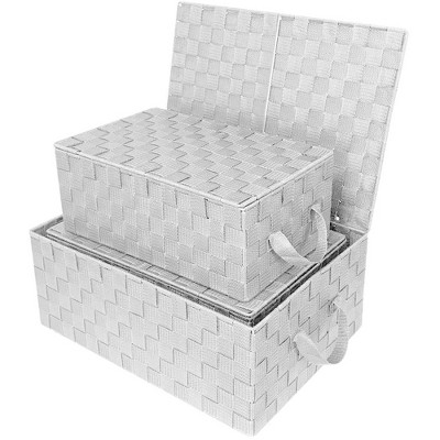 White Woven Lid Storage Basket Set