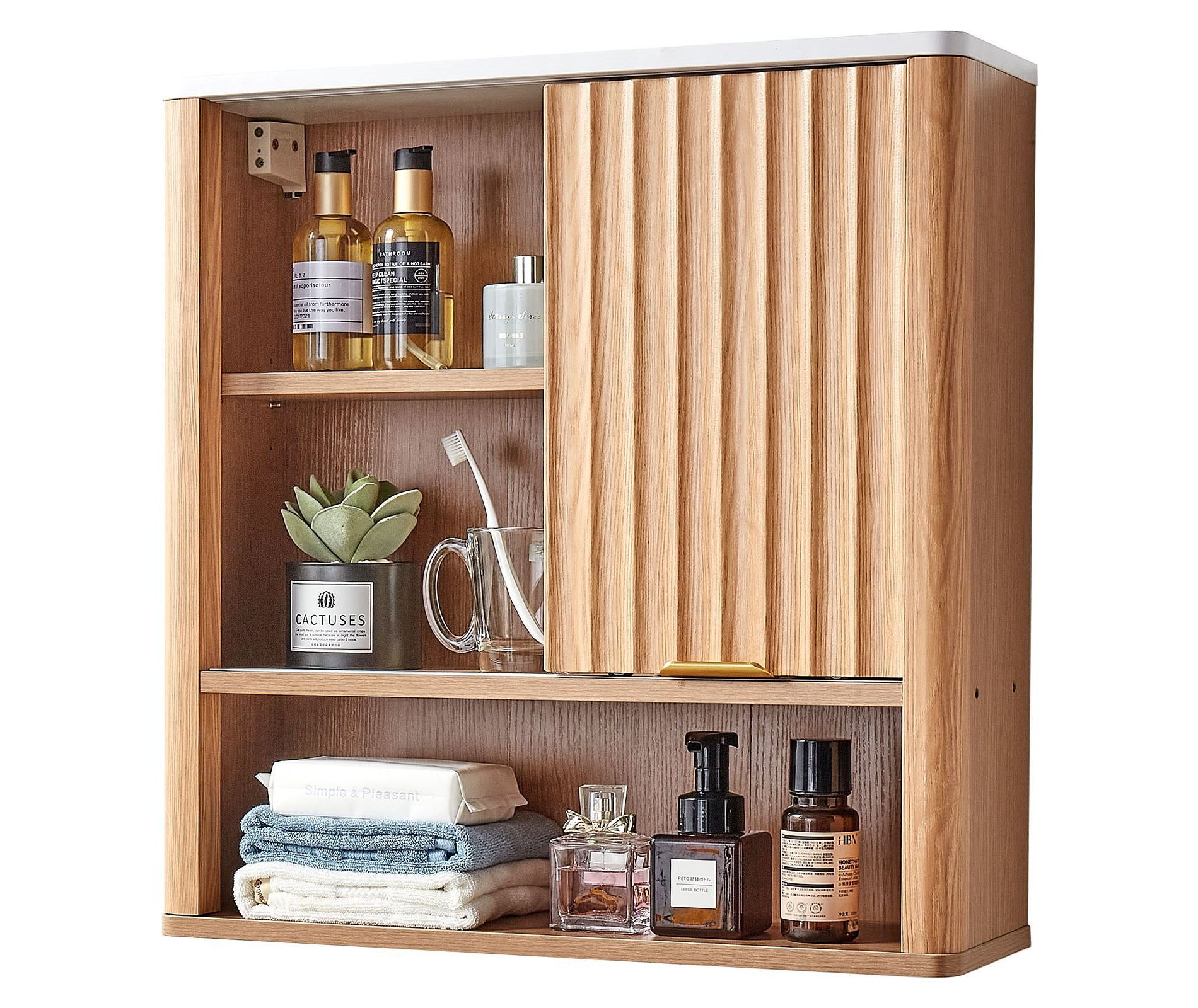 Bathroom Wall Cabinet with Door & Adjustable Shelf, Wall Mounted Over the Toilet Storage Medicine Cabinet Organizer