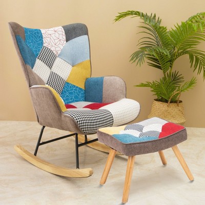 NicBex Accent Chair Rocking Chair Mid Century Modern Glider Rocking Chair with Patchwork Linen for Living Room, Bedroom