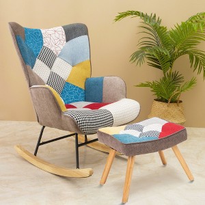 CAVINAS Accent Chair Rocking Chair Mid Century Modern Glider Rocking Chair with Patchwork Linen - 1 of 4