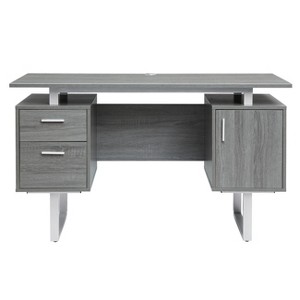 Modern Office Desk with Storage Gray - Techni Mobili: Sleek Metal Legs, File Cabinet, Floating Top - 1 of 4