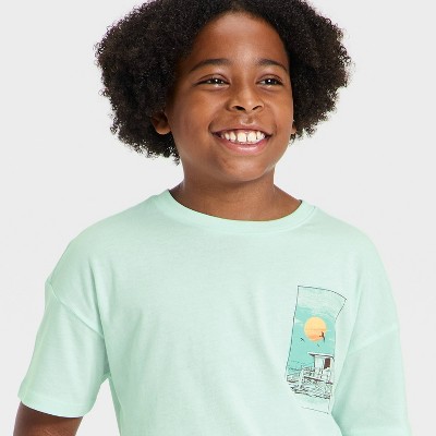 Детские Cat & Jack Boys' Beach Short Sleeve Oversized Graphic T-Shirt - Cat & Jack™ Mint Green M — фото 2