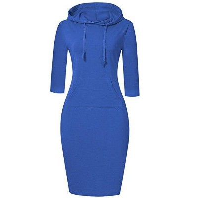 Coolmee Women's Casual Pocket Slim Pullover Midi Hoodie Dress