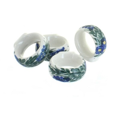 Blue Rose Polish Pottery 18B-4 WR Unikat Napkin Ring Set