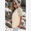Amaryllis Women’s Mixed Fabric Puff Sleeve Knit Top with Floral Contrast Sleeves Ribbed Knit Body - 2 of 4