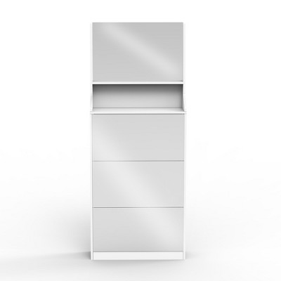 Vynxaria White Vertical Shoe Cabinet with 3 Mirrors for Entryway and Bedroom