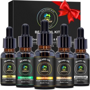 XIKEZAN 5 Pack Beard Oil Set with Sandalwood Orange Vanilla Cedarwood Unscented for Beard Care Moisturizing Soften Gift for Men - 1 of 4