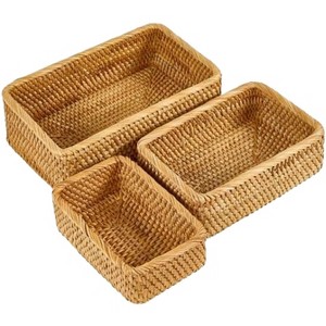 Aoibox Natural Rectangular Rattan Storage Baskets Set of 3, Hand Woven Food & Fruit Serving Baskets, Wicker Organizer for Living Room, Bedroom,Kitchen - 1 of 4