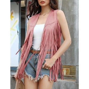 Whizmax Women's Fringe Vest 70s Hippie Faux Suede Rivets Sleeveless Costume Fringe Jacket - 1 of 4
