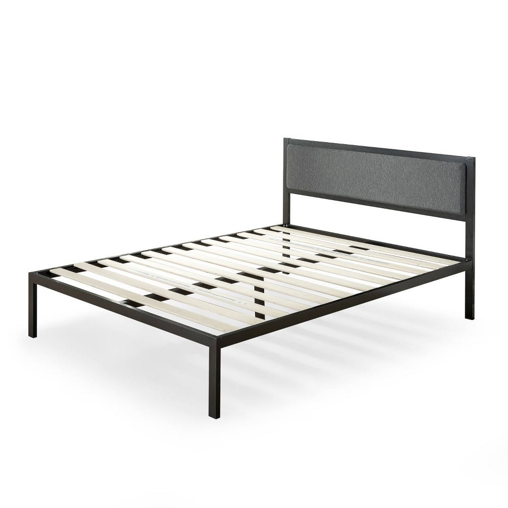 Photos - Bed Zinus Twin Korey Platform Metal  Frame with Upholstered Headboard Black  