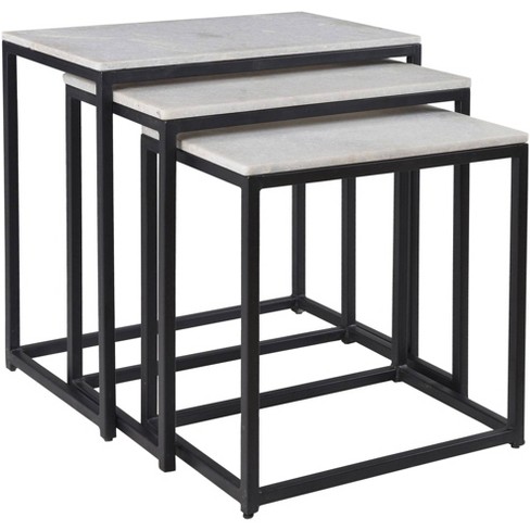 Coast to Coast Ponga 23"W Black Powder Iron and White Marble Nesting Tables Set of 3 - image 1 of 4