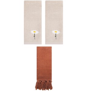 REGALWOVEN 3 Packs Cotton Soft Absorbent Floral Pattern and Solid Hand Towels - 1 of 4